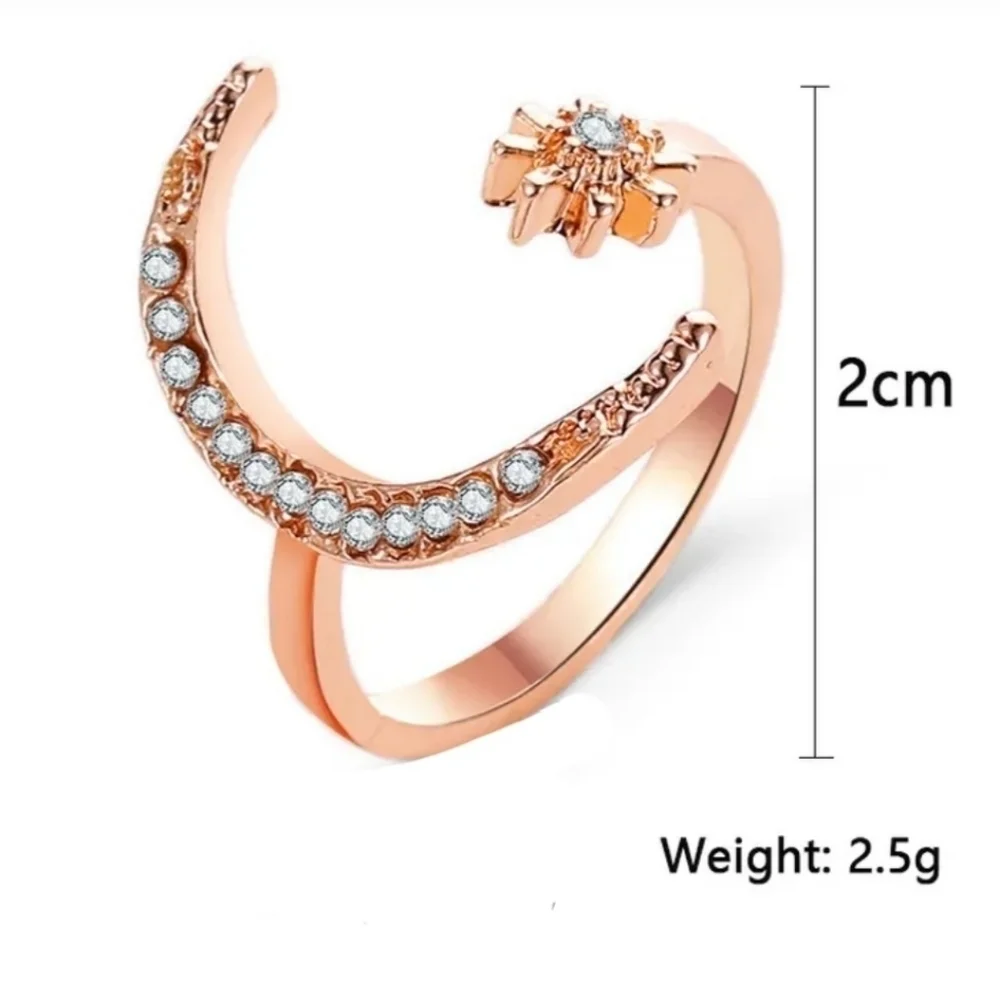 Moon Star Ring Silver Tone Rhinestone Adjustable